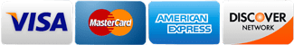 We accept Visa, Mastercard, American Express & Discover